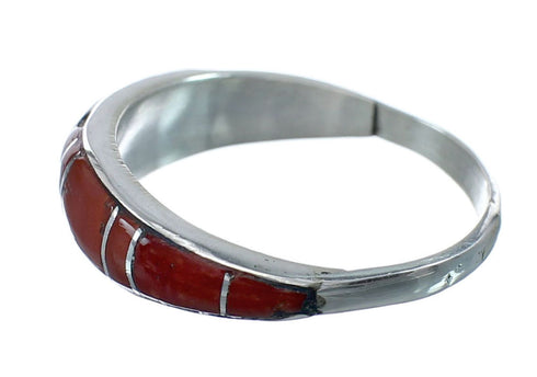 Native American Coral Inlay Zuni Ring Size 8-1/4 AX129588